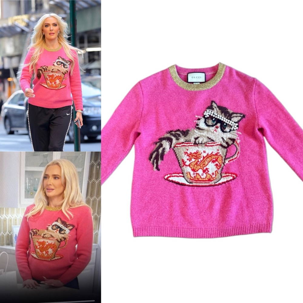GUCCI Ignasi Monreal Wool Knit Cat Teacup Sweater - RHOBH Erika Jayne - Size S